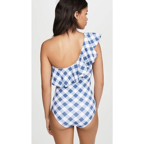 Shoshanna Navy Gingham 1 Shoulder One Pieces swimsuit sz 12 - Picture 2 of 10